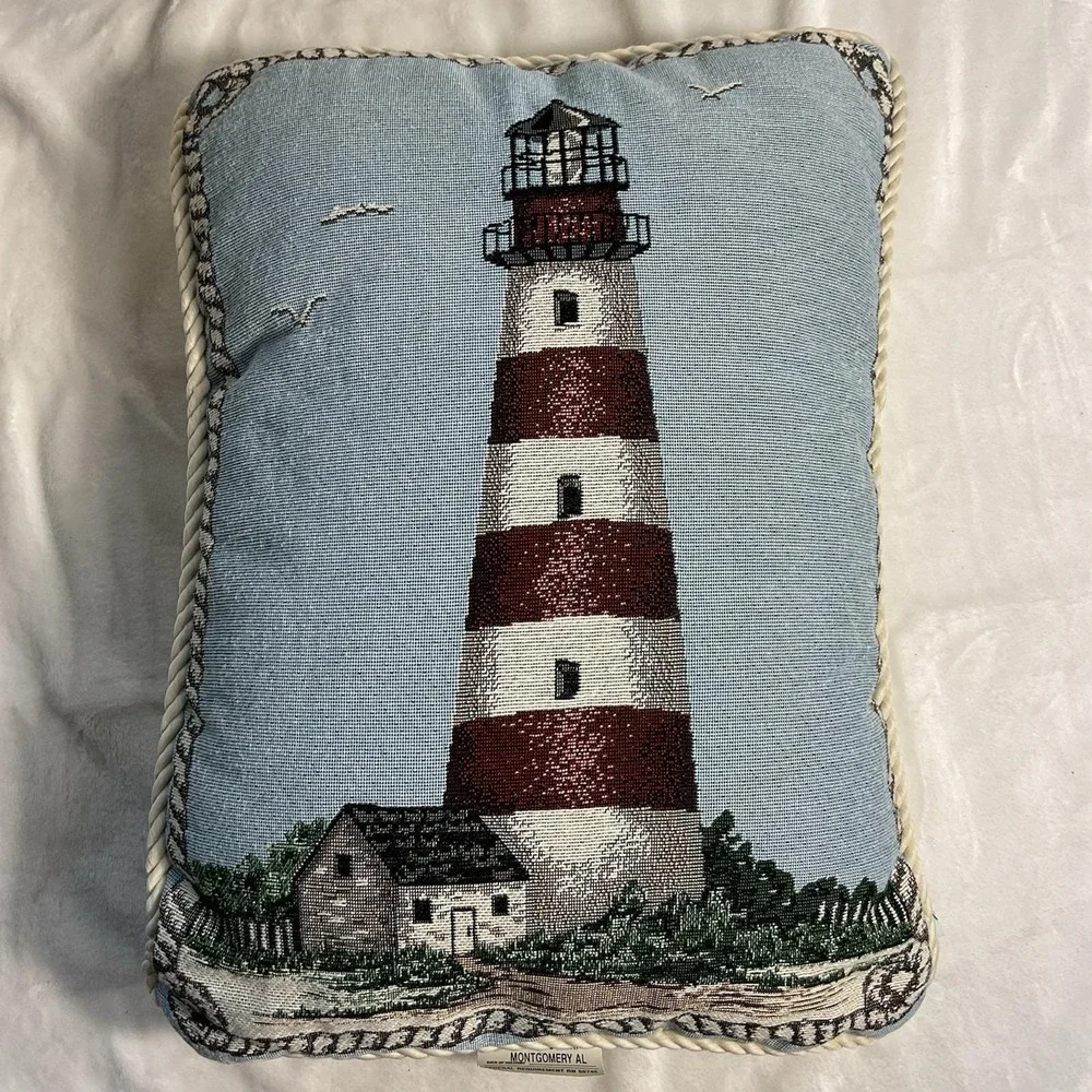 Woven‎ Lighthouse Ropes Sea Shore Blue Tapestry Pillow 17